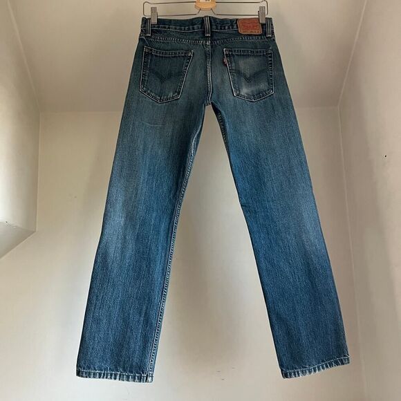 Faded Distressed Levi's 513 Slim Size 18 Reg Waist 30 Whiskered Blue Denim Jeans - Picture 7 of 7